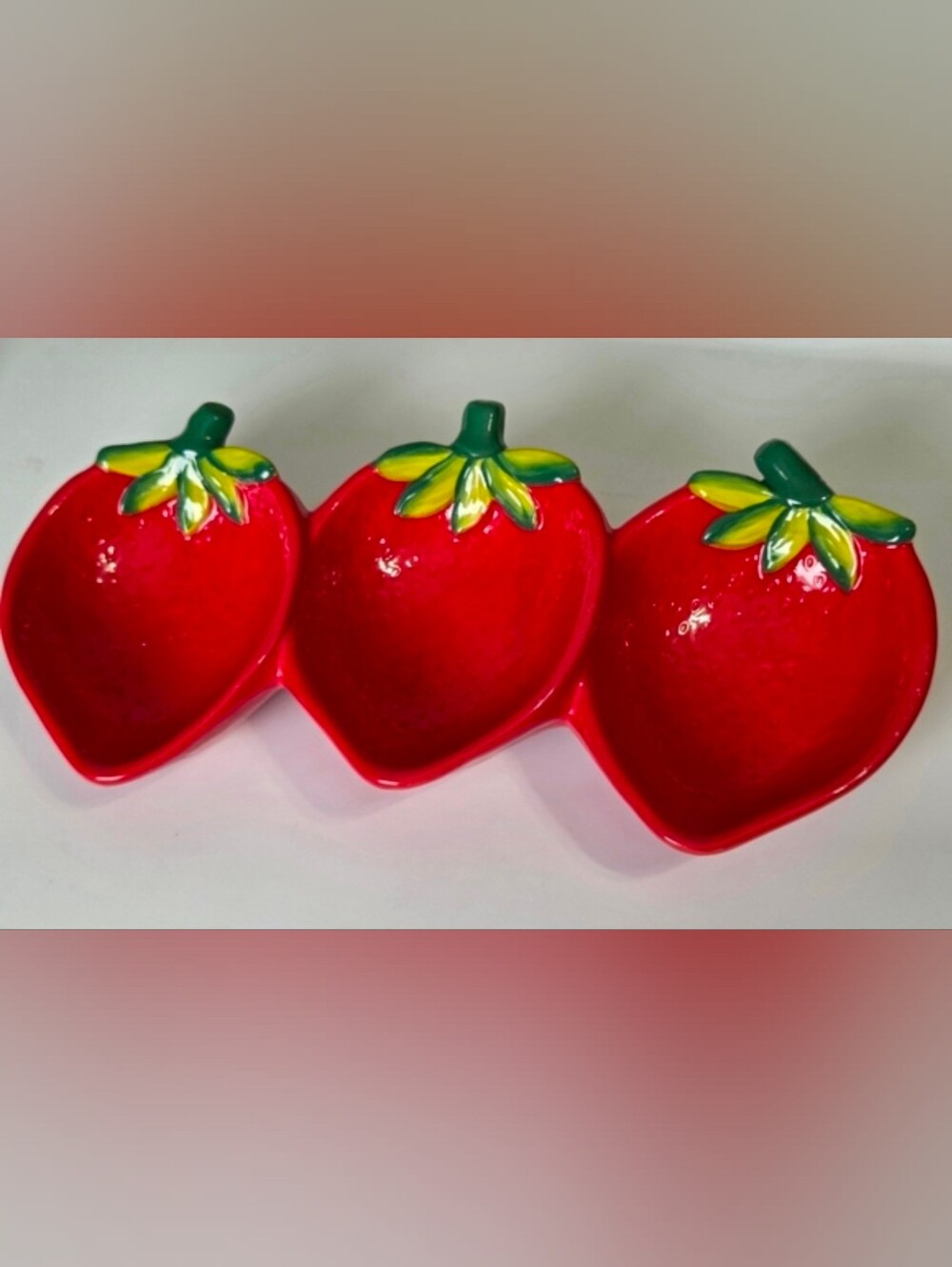 Juicy Red 🍓 Strawberries 🍓 3 Section Snack Serving Tray Appetizer Summer BBQ